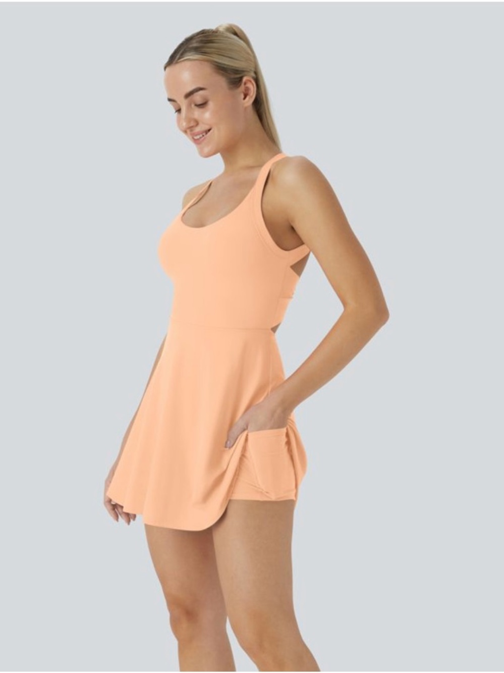 Halara Softlyzero Backless Twisted Cool Touch Active Dress Easy Peezy Sunburst